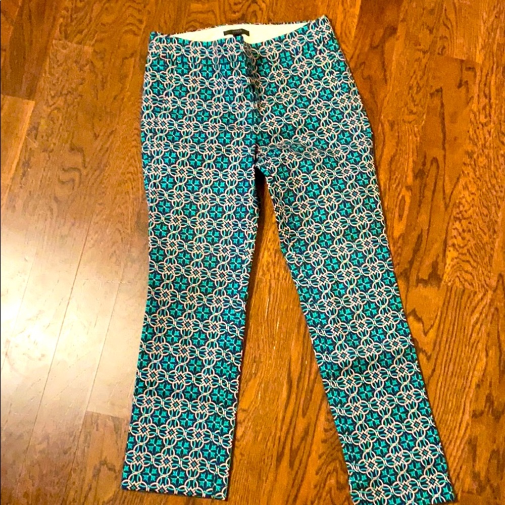 J Crew Capri pants size 00 navy/green/pink print